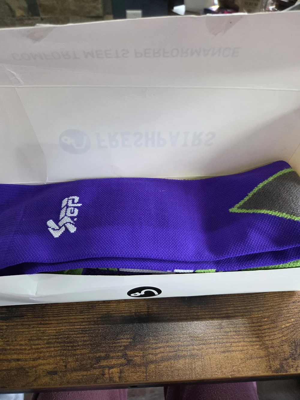 Men's Purple Athletic Crew Socks with Green Accents